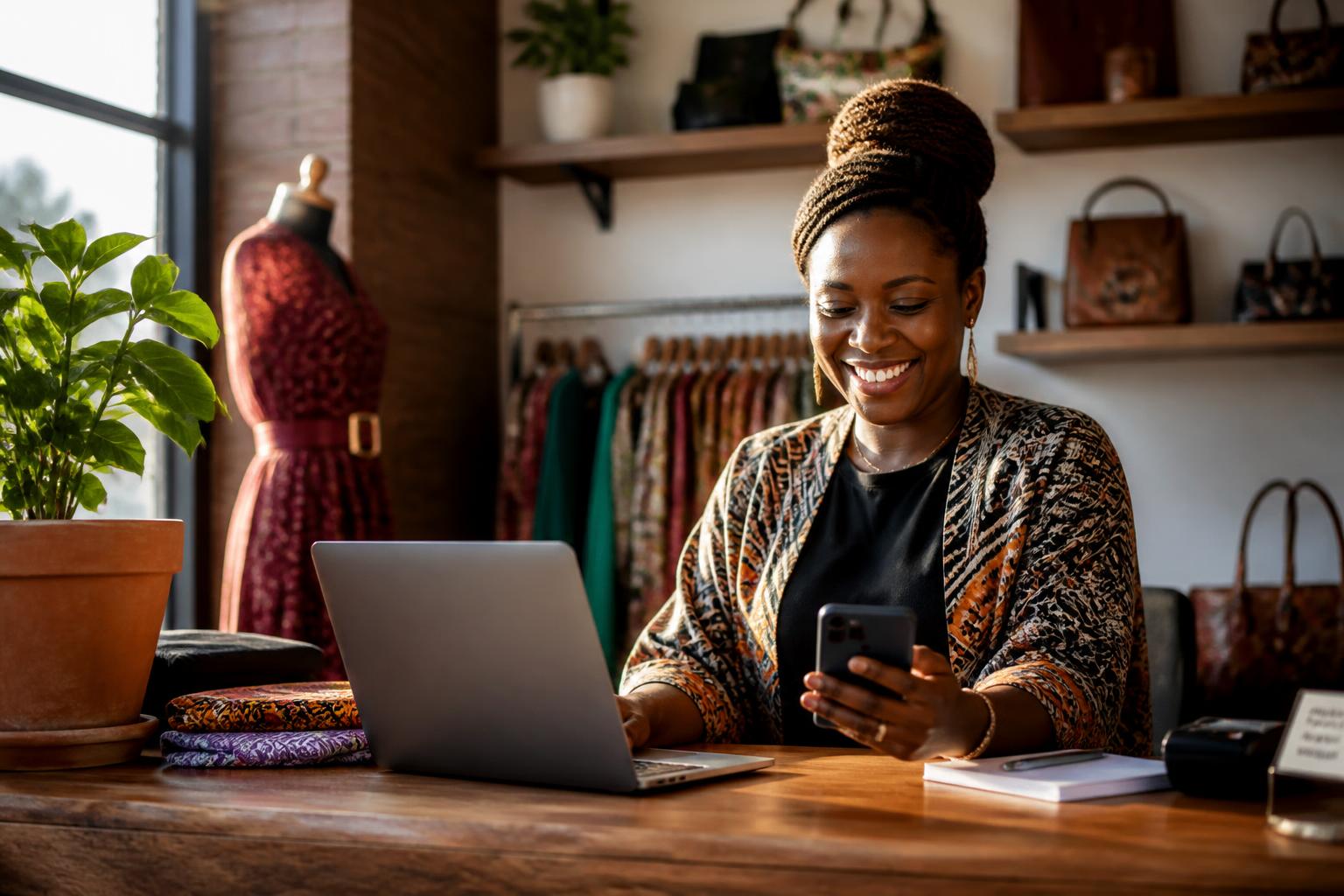 Boutique owner managing her business with ChatPay