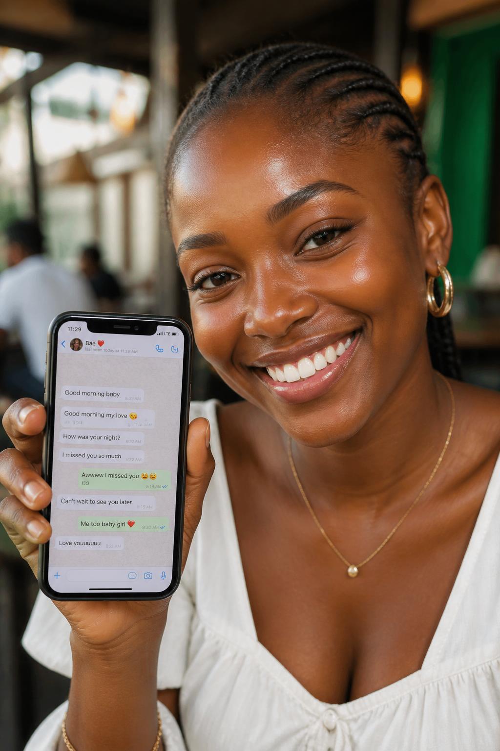 Woman using WhatsApp to send money with ChatPay